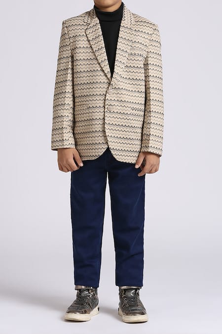 Buy_Petite Pomme_Beige Polyester Fawn Stripe Pattern Blazer _Online_at_Aza_Fashions