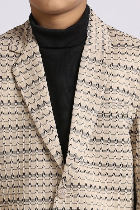 Petite Pomme_Beige Polyester Fawn Stripe Pattern Blazer _at_Aza_Fashions