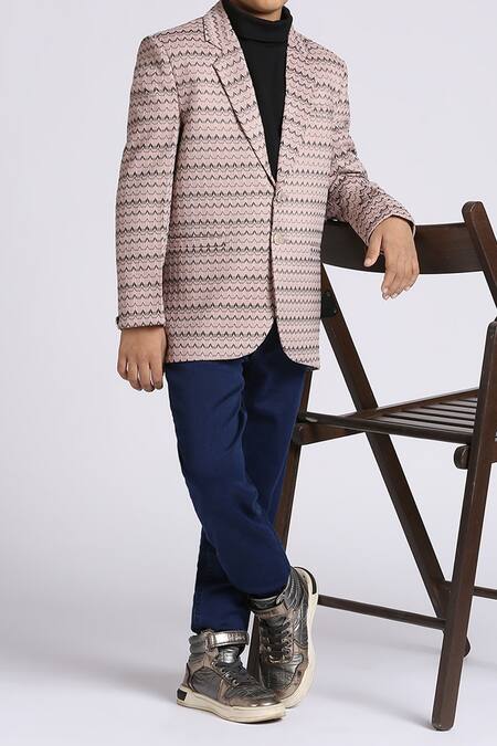 Shop Petite Pomme Purple Polyester Light Stripe Blazer Online at Aza Fashions Shop_Petite Pomme_Purple Polyester Light Stripe Blazer _Online_at_Aza_Fashions