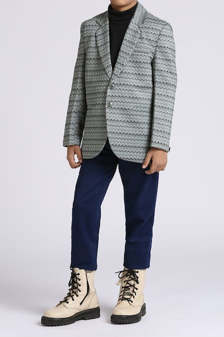 Petite Pomme_Green Polyester Patterned Blazer For Boys _Online_at_Aza_Fashions