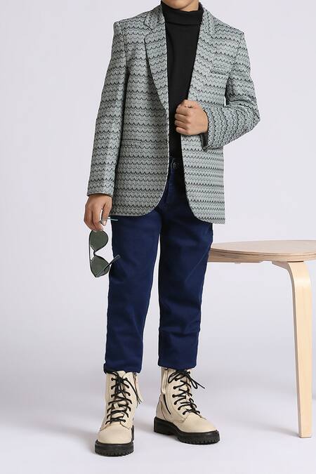 Shop_Petite Pomme_Green Polyester Patterned Blazer For Boys _Online_at_Aza_Fashions