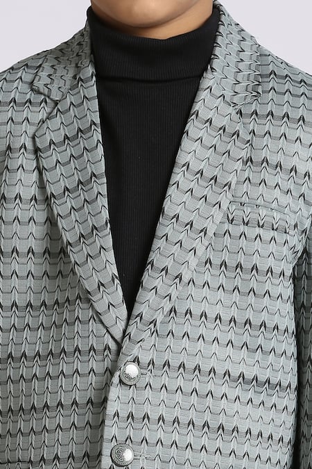 Petite Pomme_Green Polyester Patterned Blazer For Boys _at_Aza_Fashions