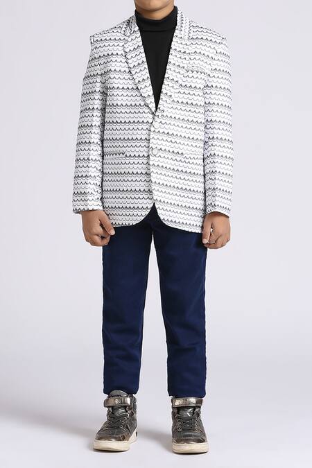 Petite Pomme White Polyester Stripe Pattern Blazer Online at Aza Fashions Petite Pomme_White Polyester Stripe Pattern Blazer _Online_at_Aza_Fashions