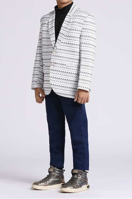 Buy Petite Pomme White Polyester Stripe Pattern Blazer Online at Aza Fashions Buy_Petite Pomme_White Polyester Stripe Pattern Blazer _Online_at_Aza_Fashions