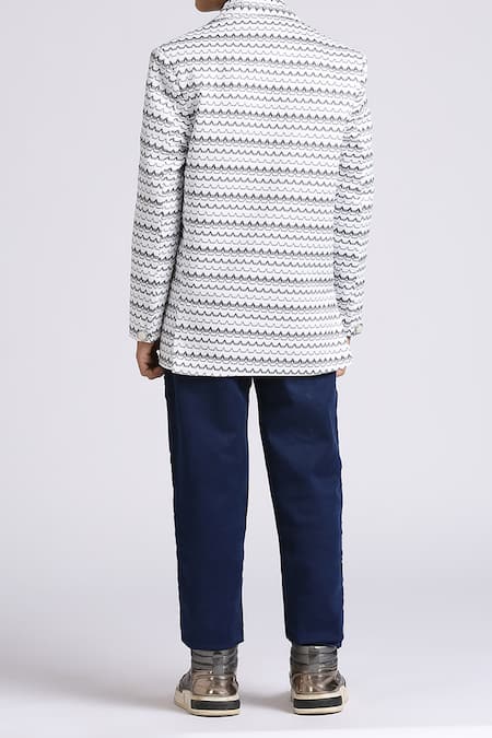 Shop Petite Pomme White Polyester Stripe Pattern Blazer at Aza Fashions Shop_Petite Pomme_White Polyester Stripe Pattern Blazer _at_Aza_Fashions