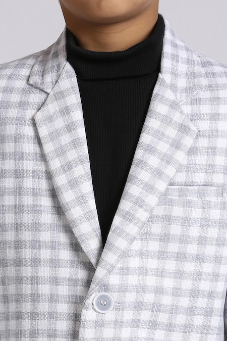 Petite Pomme_Gray Linen Checked Grey Blazer _Online_at_Aza_Fashions