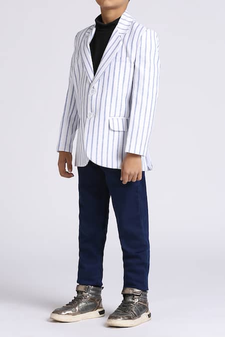 Petite Pomme_Multi Color Linen Striped Blazer For Boys _Online_at_Aza_Fashions