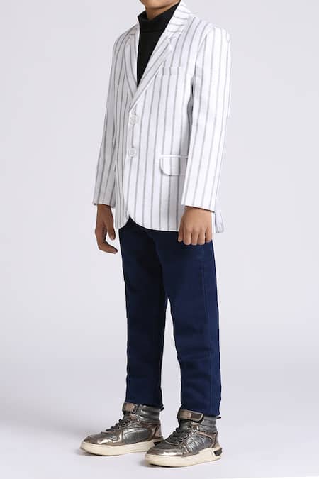 Petite Pomme_White Linen Striped Blazer _Online_at_Aza_Fashions