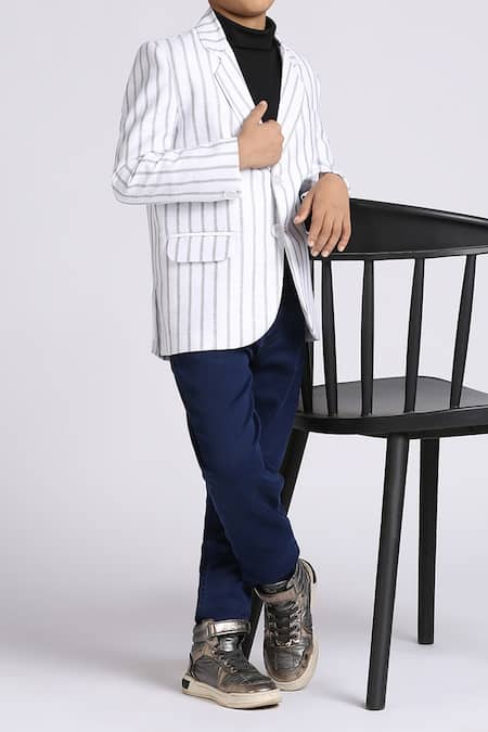 Buy_Petite Pomme_White Linen Striped Blazer _Online_at_Aza_Fashions