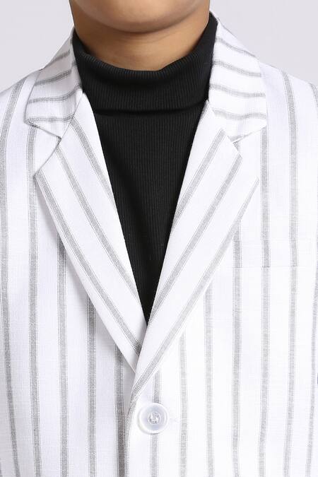 Shop_Petite Pomme_White Linen Striped Blazer _Online_at_Aza_Fashions