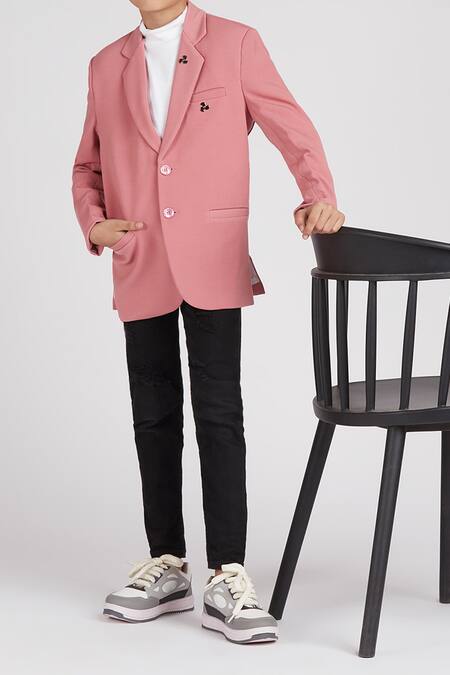Petite Pomme_Pink Polyester Brooches Solid Blazer _at_Aza_Fashions