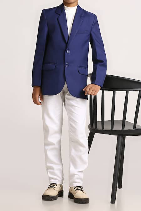 Buy_Petite Pomme_Blue Polyester Solid Royal Blazer _Online_at_Aza_Fashions