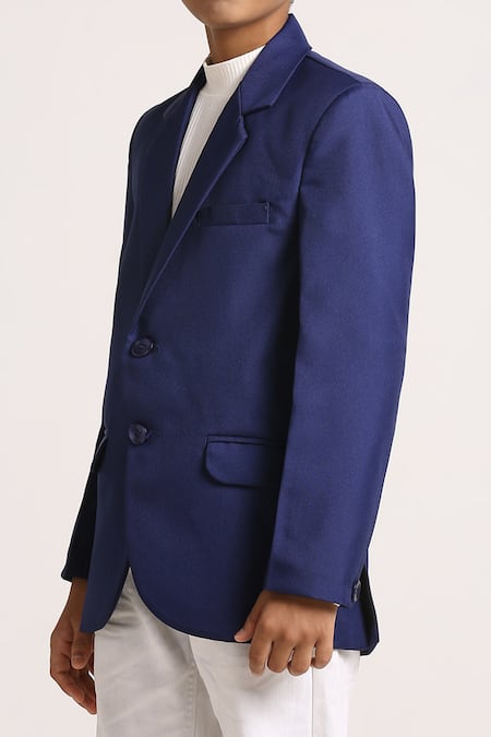 Shop_Petite Pomme_Blue Polyester Solid Royal Blazer _Online_at_Aza_Fashions