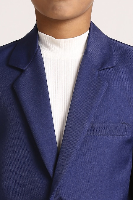 Petite Pomme_Blue Polyester Solid Royal Blazer _at_Aza_Fashions