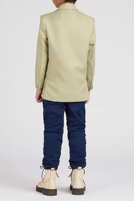 Shop Petite Pomme Pink Polyester Solid Pista Green Kids Blazer at Aza Fashions Shop_Petite Pomme_Pink Polyester Solid Pista Green Kids Blazer _at_Aza_Fashions