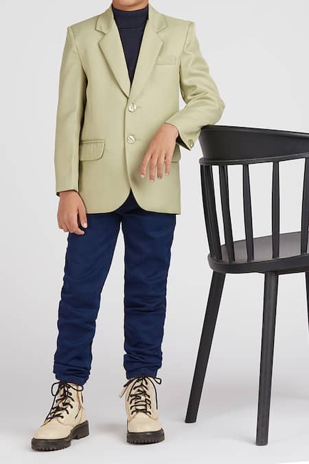 Shop Petite Pomme Pink Polyester Solid Pista Green Kids Blazer Online at Aza Fashions Shop_Petite Pomme_Pink Polyester Solid Pista Green Kids Blazer _Online_at_Aza_Fashions