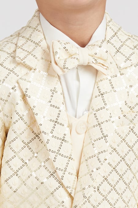 Buy_Petite Pomme_Cream Polyester, Cotton Satin Sequins Boys Suit Set