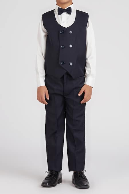 Buy_Petite Pomme_Navy Polyester, Cotton Satin Blue Solid 5 Pcs Suit Set _Online_at_Aza_Fashions