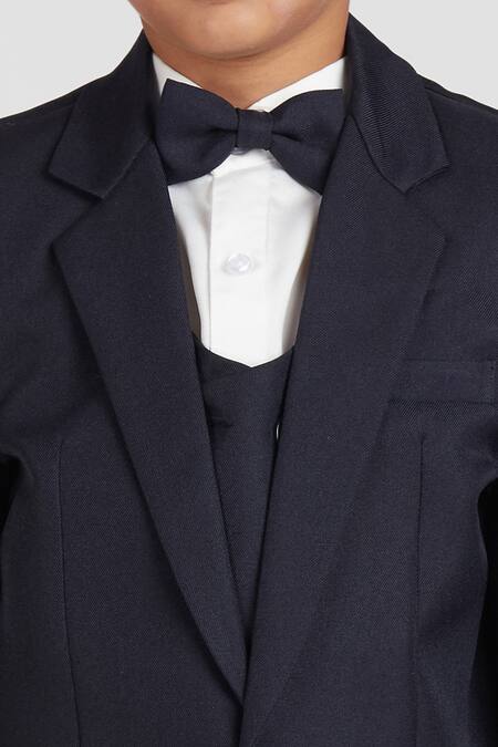 Shop_Petite Pomme_Navy Polyester, Cotton Satin Blue Solid 5 Pcs Suit Set 