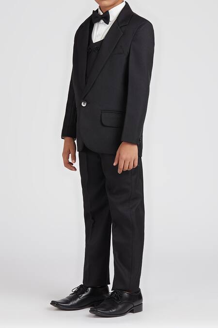 Buy_Petite Pomme_Black Polyester, Cotton Satin, Rayon Solid 5 Pcs Suit Set _Online_at_Aza_Fashions