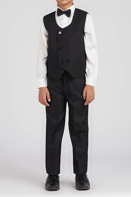 Shop_Petite Pomme_Black Polyester, Cotton Satin, Rayon Solid 5 Pcs Suit Set _Online_at_Aza_Fashions