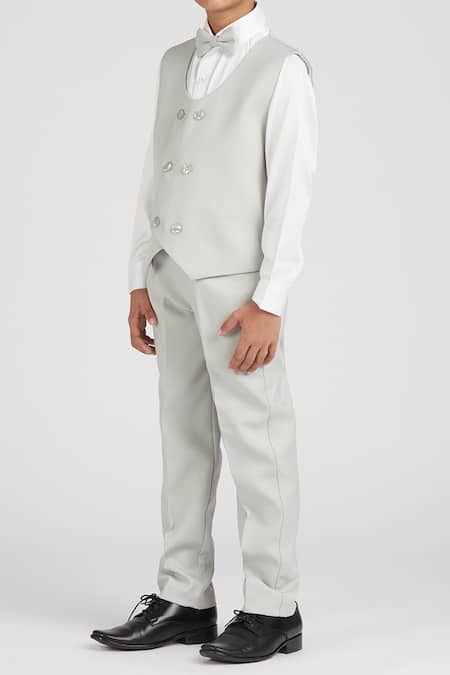 Petite Pomme White Polyester, Cotton Satin Pista Green Solid 5 Pcs Suit Set Online at Aza Fashions Petite Pomme_White Polyester, Cotton Satin Pista Green Solid 5 Pcs Suit Set _Online_at_Aza_Fashions