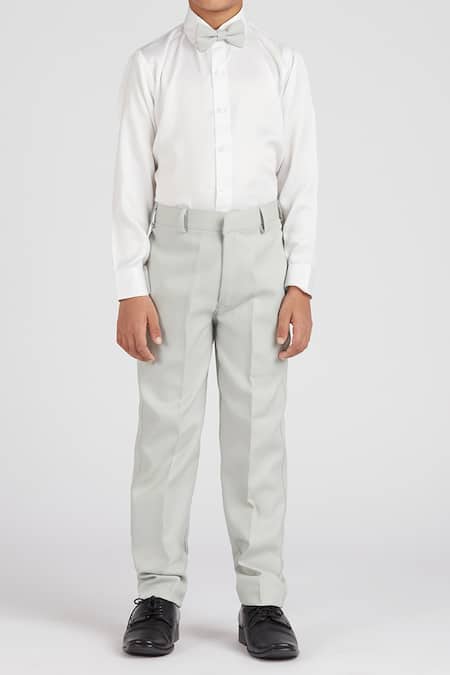 Shop Petite Pomme White Polyester, Cotton Satin Pista Green Solid 5 Pcs Suit Set Shop_Petite Pomme_White Polyester, Cotton Satin Pista Green Solid 5 Pcs Suit Set