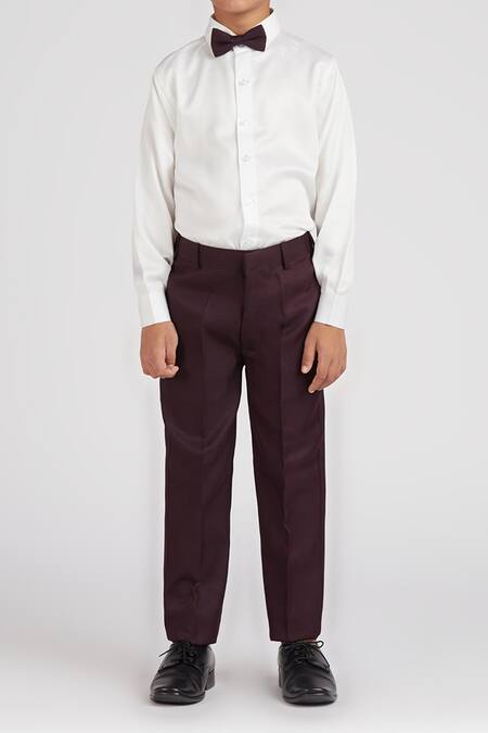 Petite Pomme_Wine Polyester, Cotton Satin Solid 5 Pcs Suit Set _Online_at_Aza_Fashions