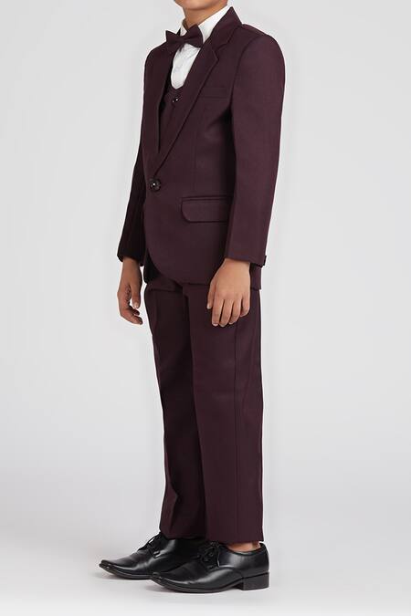 Shop_Petite Pomme_Wine Polyester, Cotton Satin Solid 5 Pcs Suit Set _Online_at_Aza_Fashions