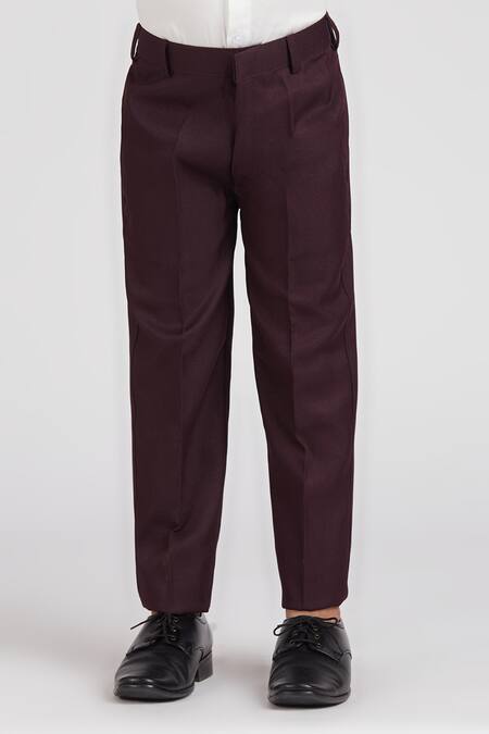 Petite Pomme_Wine Polyester, Cotton Satin Solid 5 Pcs Suit Set _at_Aza_Fashions