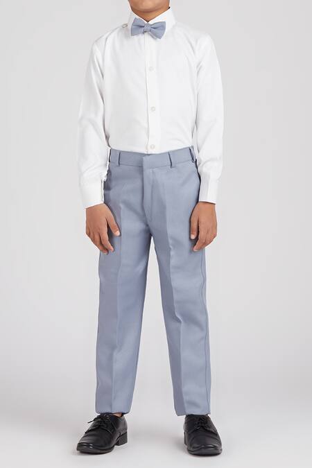 Petite Pomme Gray Polyester, Cotton Satin Solid Grey Suit Set For Boys Online at Aza Fashions Petite Pomme_Gray Polyester, Cotton Satin Solid Grey Suit Set For Boys _Online_at_Aza_Fashions
