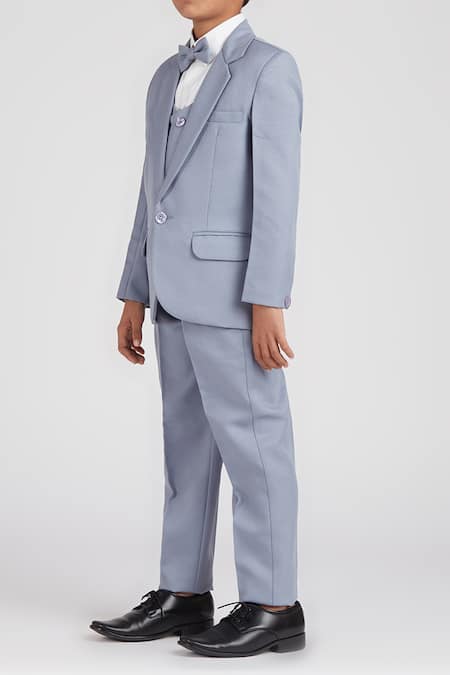 Petite Pomme Gray Polyester, Cotton Satin Solid Grey Suit Set For Boys at Aza Fashions Petite Pomme_Gray Polyester, Cotton Satin Solid Grey Suit Set For Boys _at_Aza_Fashions
