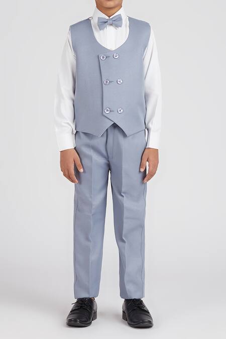 Buy Petite Pomme Gray Polyester, Cotton Satin Solid Grey Suit Set For Boys Buy_Petite Pomme_Gray Polyester, Cotton Satin Solid Grey Suit Set For Boys