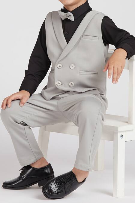 Buy_Petite Pomme_Black Cotton Satin, Polyester Elegant Grey Kids Suit Set 