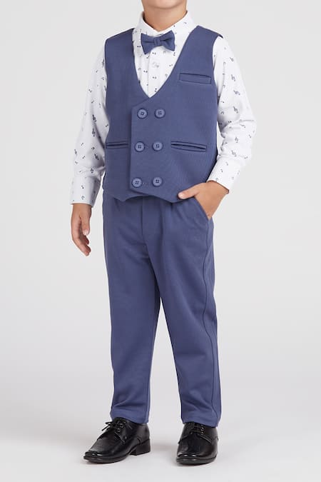 Petite Pomme_White Cotton Satin, Polyester Kids Island Suit Set _Online_at_Aza_Fashions