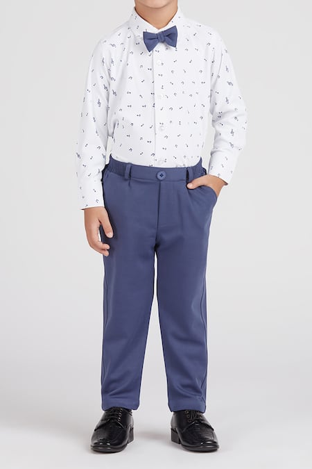 Petite Pomme_White Cotton Satin, Polyester Kids Island Suit Set _at_Aza_Fashions