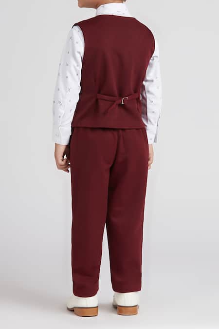 Petite Pomme Maroon Kids Suit Set With Printed Shirt 