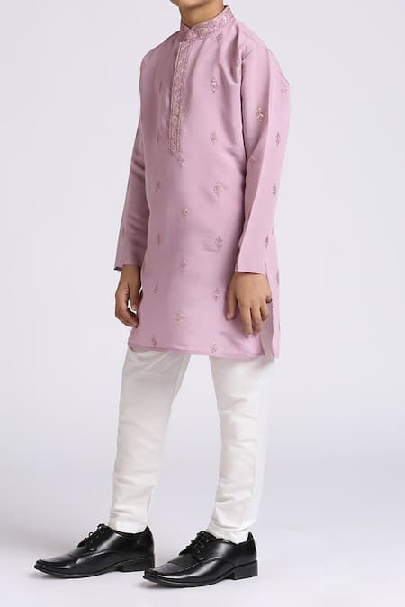 Buy_Petite Pomme_Purple Silk, Cotton Sequins Sequence Embroidered Kurta Set _Online_at_Aza_Fashions