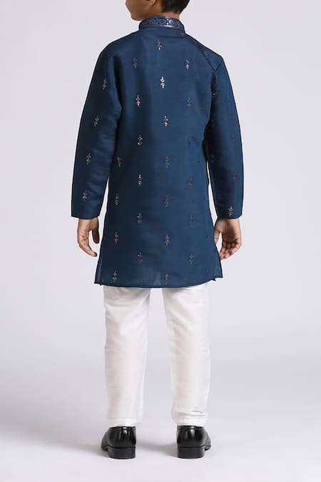 Petite Pomme Blue Silk Embroidered Kurta Set 