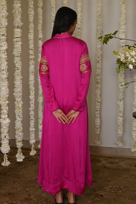 Shorshe Clothing Hand Embroidered Satin Silk Anarkali 