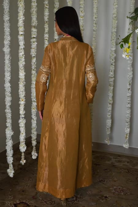Shorshe Clothing Antique Gold Handwoven Tissue Anarkali 