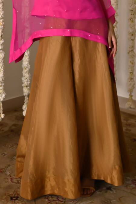 Shorshe Clothing Pink Organza, Tissue Embroidery, Lace V-neck Hot Kaftan Set With Gharara Online at Aza Fashions Shorshe Clothing_Pink Organza, Tissue Embroidery, Lace V-neck Hot Kaftan Set With Gharara_Online_at_Aza_Fashions