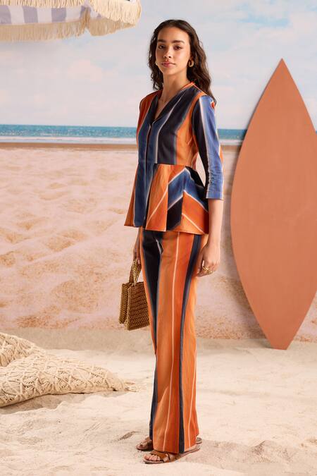 Buy Zazu Multi Color Cotton Satin V-neck Tuscany Co-ord Set Online at Aza Fashions Buy_Zazu_Multi Color Cotton Satin V-neck Tuscany Co-ord Set _Online_at_Aza_Fashions