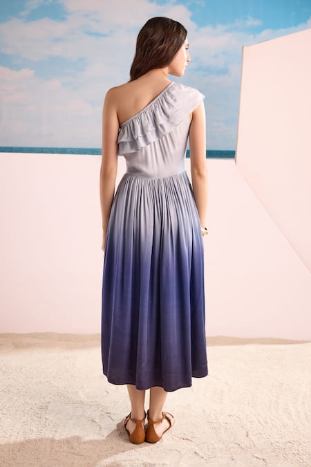 Zazu Ombre Ruffle One-Shoulder Maxi Dress 