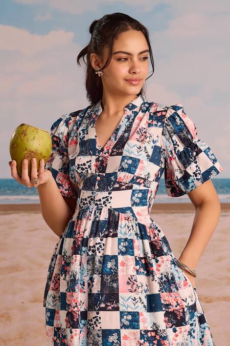 Buy_Zazu_Multi Color Cotton Satin V-neck Vibrant Patchwork Maxi Dress _Online_at_Aza_Fashions