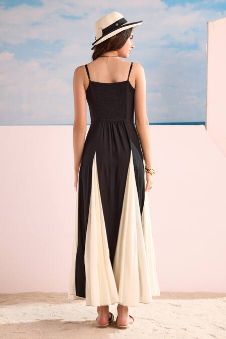 Zazu Black & Ivory Pleated Maxi Dress 