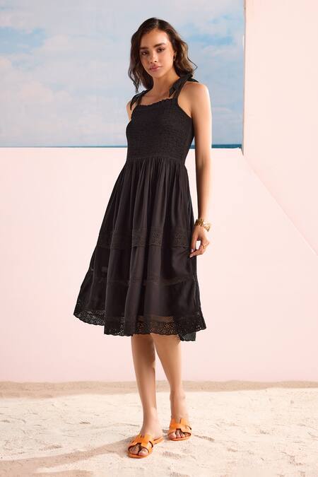 Buy_Zazu_Black Rayon Embroidery Schiffli Lace Midi Dress _Online_at_Aza_Fashions