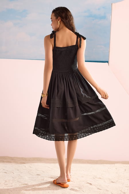 Shop_Zazu_Black Rayon Embroidery Schiffli Lace Midi Dress _at_Aza_Fashions