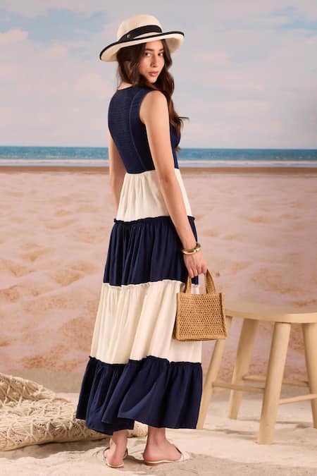 Zazu Navy & Ivory Tiered Maxi Dress 