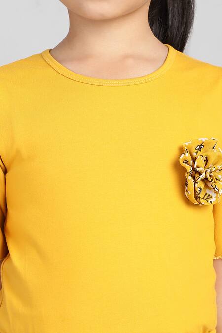 Petite Pomme_Yellow Cotton Fabric Flowers Flared Sleeve Jumpsuit _at_Aza_Fashions